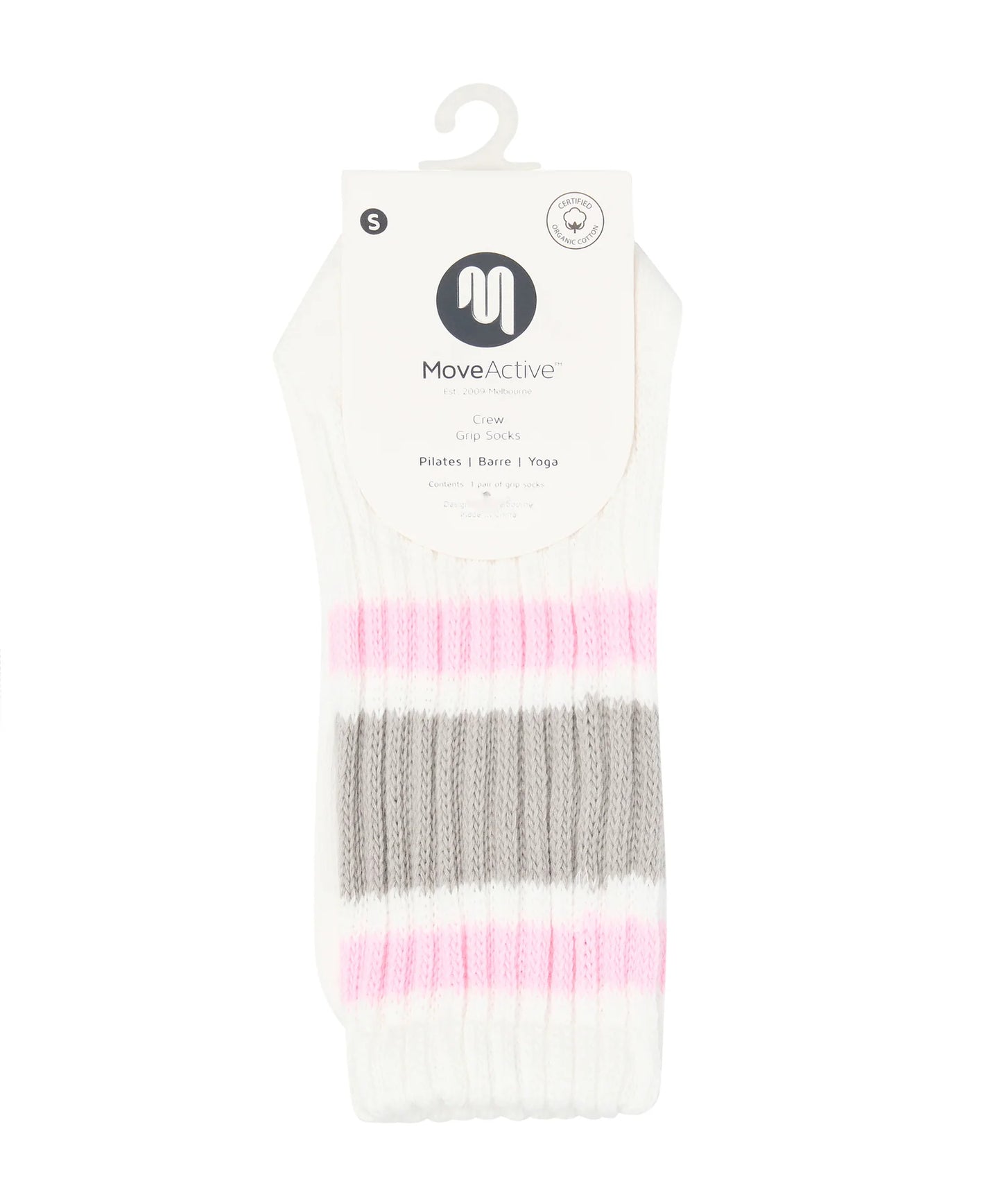 Rückansicht der bunten Streifen-Socken – perfekt für Pilates & Barre