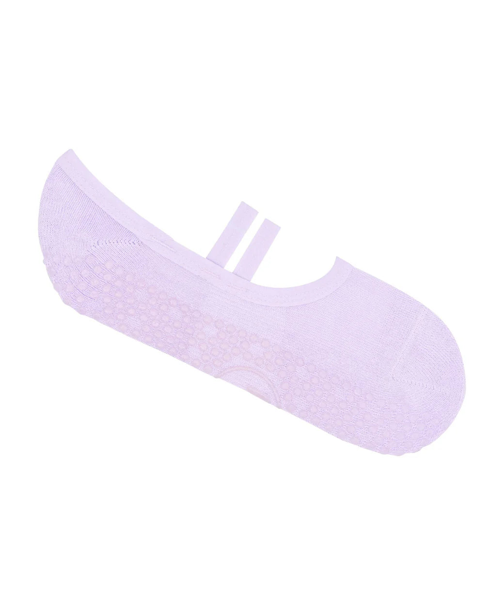 Fliederfarbene Ballet Grip Sock mit Riemchen flach ausgelegt