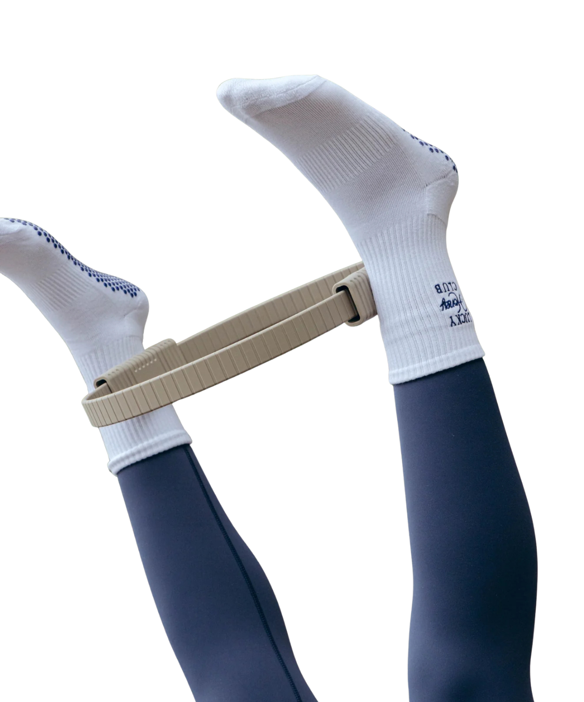 Weiße Crew‑Socke mit navy „Club“-Stickerei flach