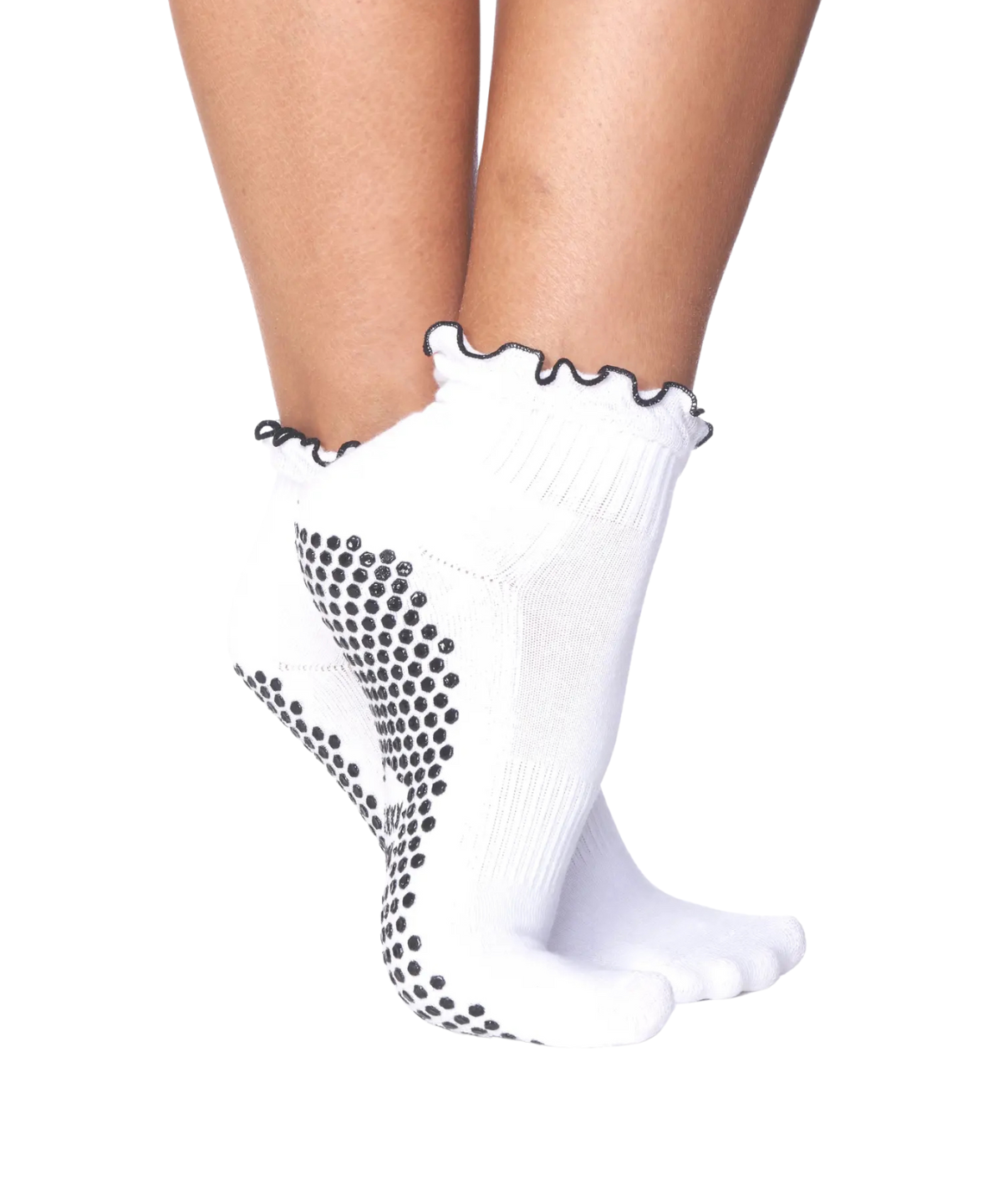 Weiße Grip Socke mit Rüschendetail am Bündchen