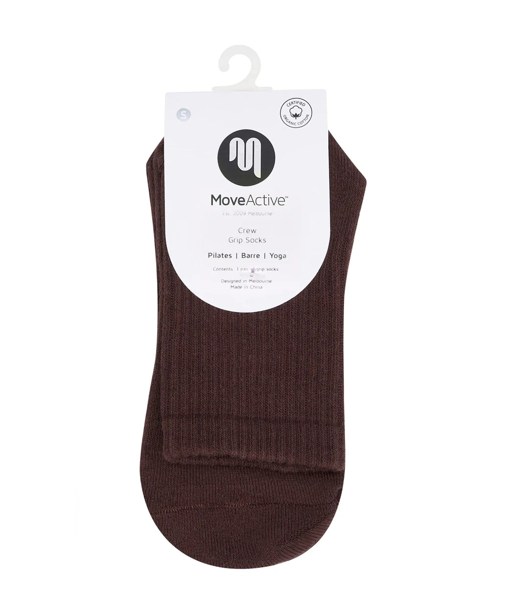 Move Active Crew Grip Sock espresso packaging