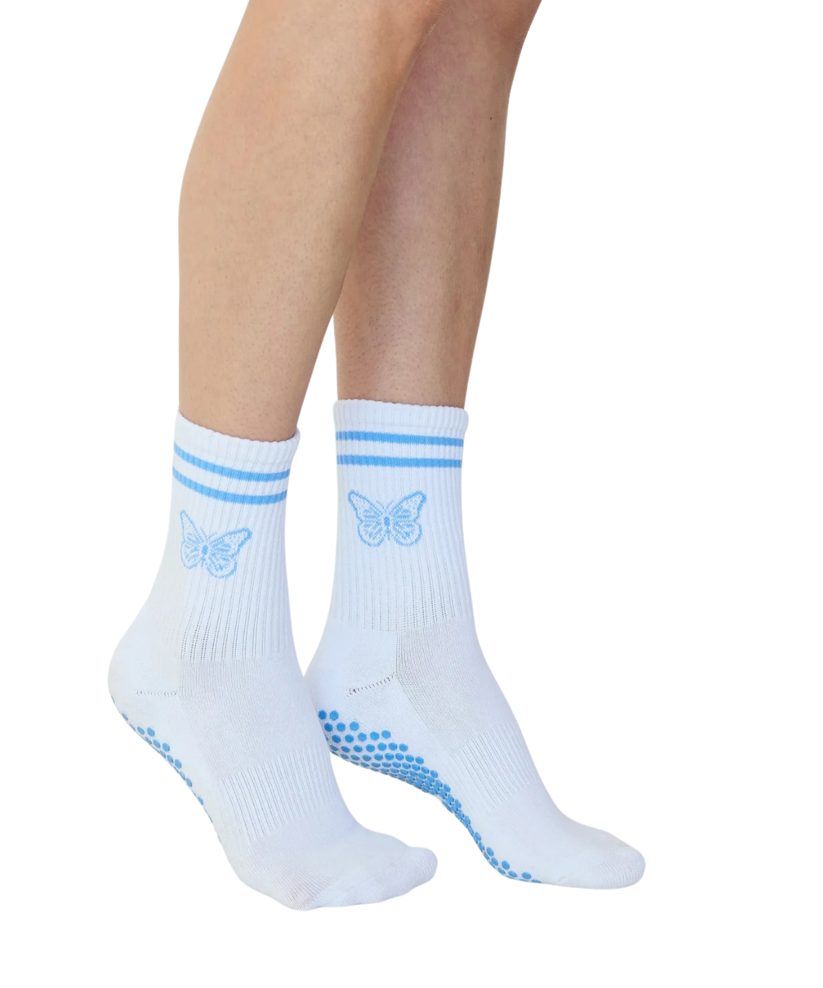 Lucky Honey The Emmie Butterfly Grip Socks blue white