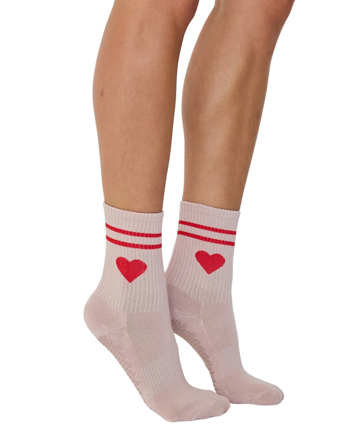 Grip Socken mit rotem Herzmotiv – rutschfest für Pilates & Yoga