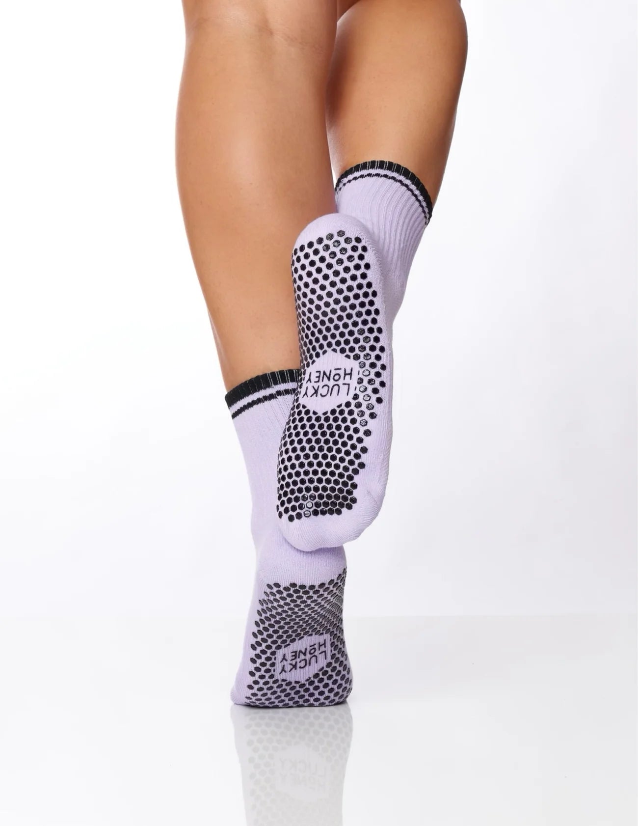 Lucky Honey Crew Grip Socks lilac black
