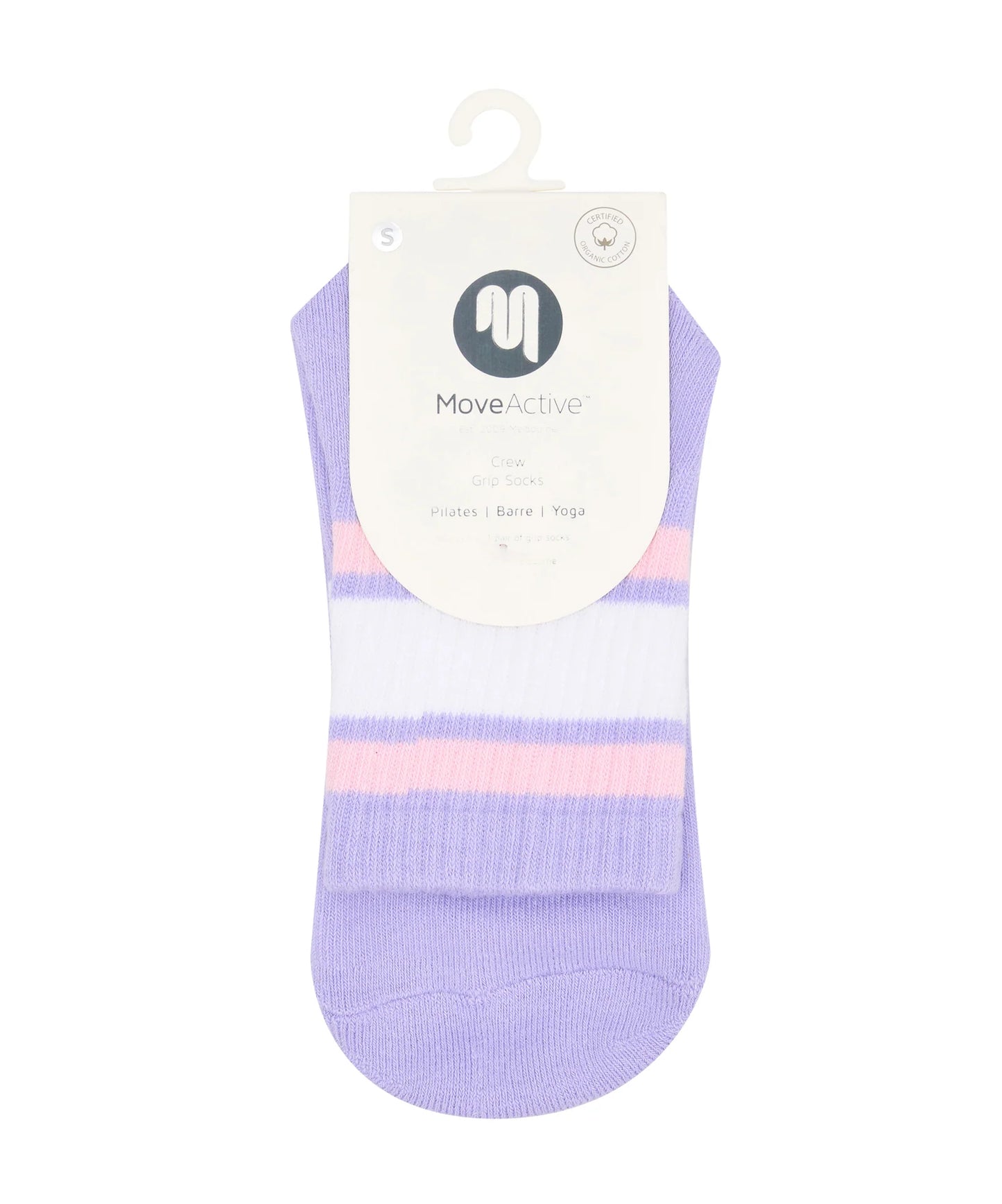 Stylische Purple Rain Stripe Socken am Fuß getragen – Rückansicht