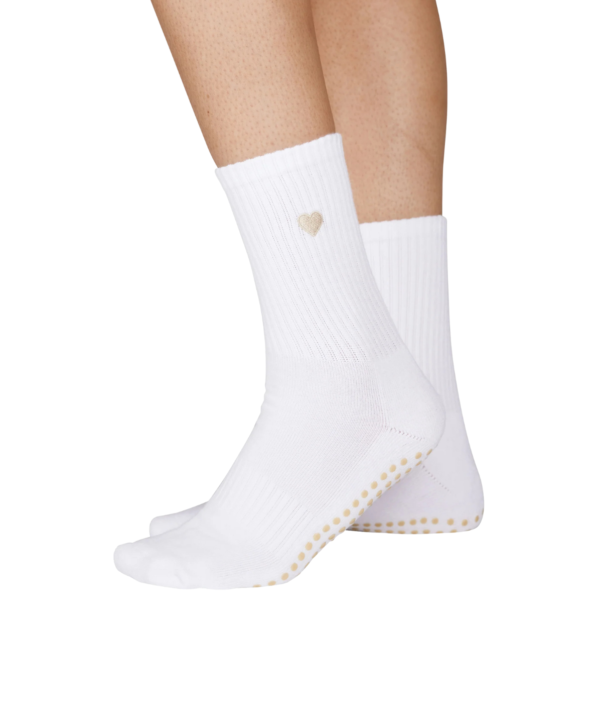 Beige Heart Grip Socken – Anti-Rutsch Socken für Pilates & Yoga