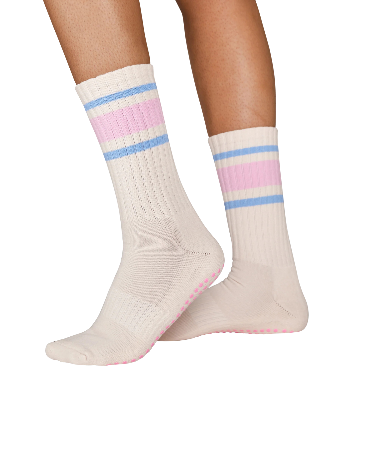 Souls. Pink Retro Grip Socken – Rutschfeste Socken mit Streifen-Design