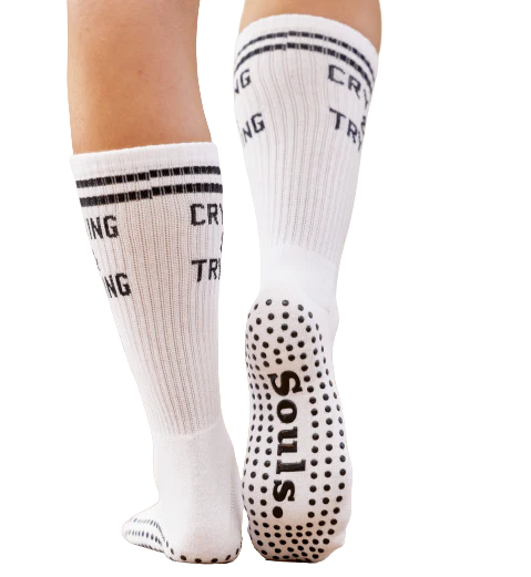 Crying & Trying Grip Socken mit Aufschrift