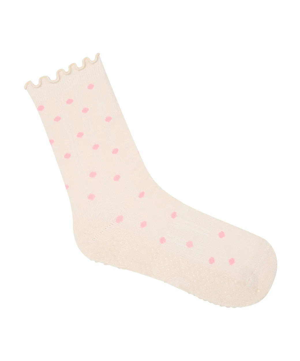 Weiße Crew-Socken mit rosa Punkten und rutschfester Sohle