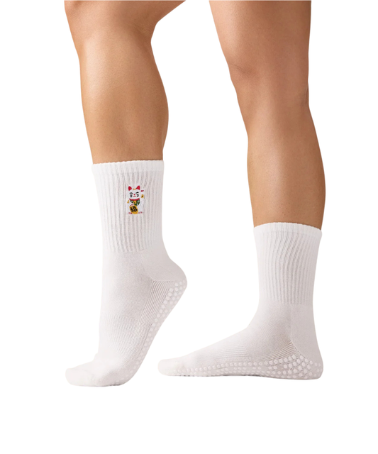 MoveActive Crew Grip Socks Fortune Kitty Ivory