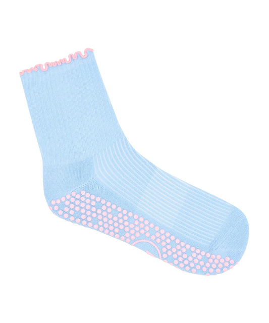 Hellblaue Crew Grip Sock flach ausgelegt 