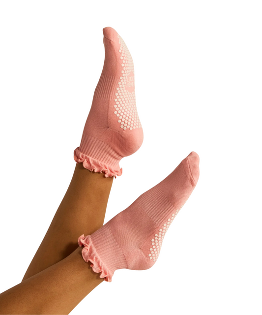 Lucky Honey Crew‑Socke Grapefruit mit Rüschenrand flach ausgelegt