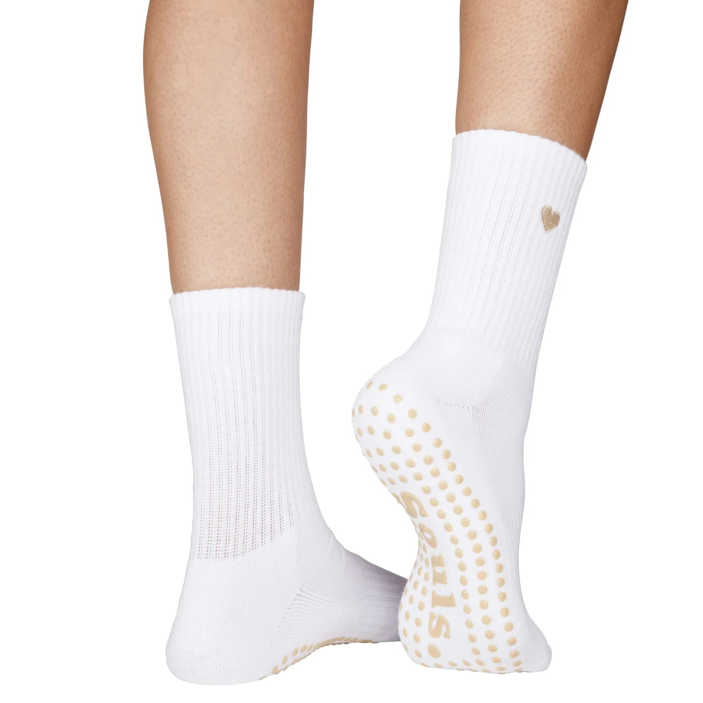 Beige Heart Pilates Socken mit Herz-Symbol & rutschfester Sohle