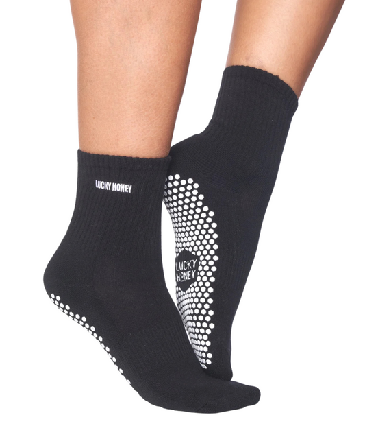 Lucky Honey Klassische schwarze Core Grip Sock mit rutschfestem Design