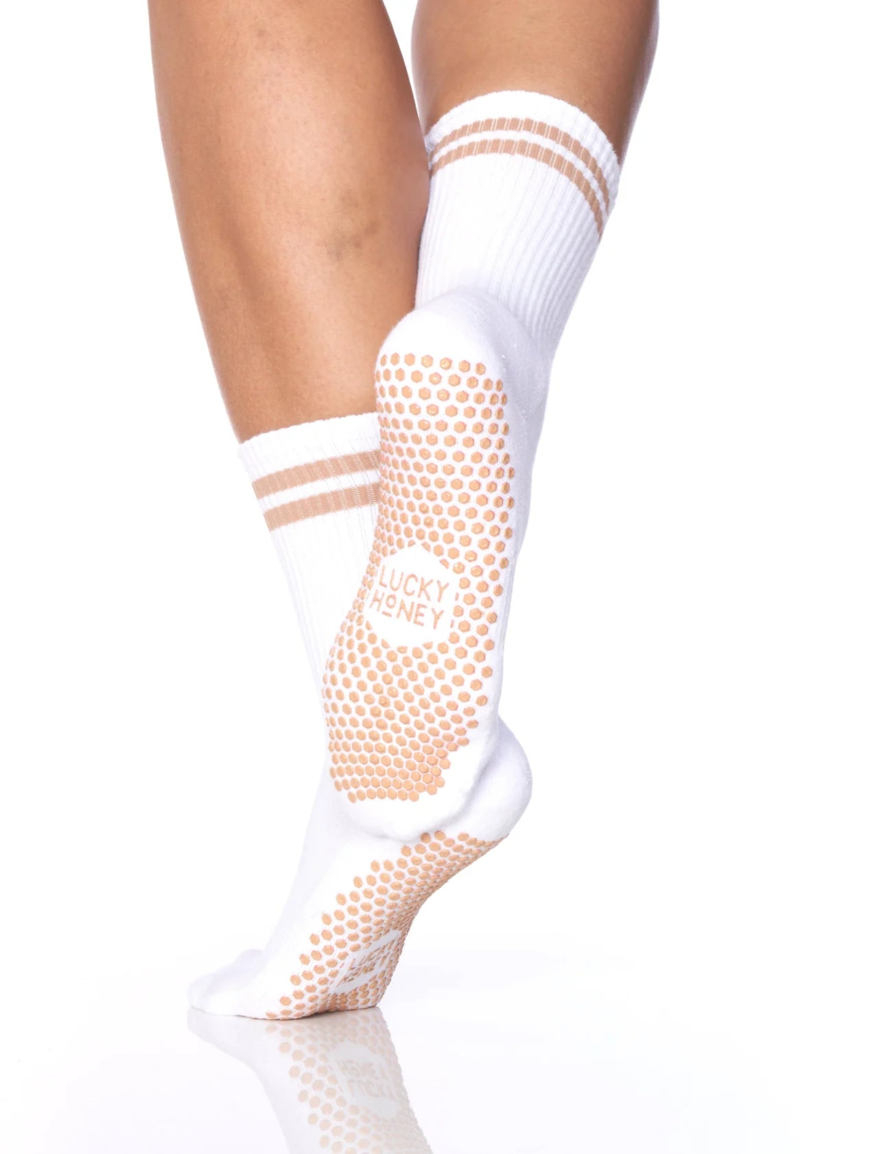 Lucky Honey white tan dad grip socks