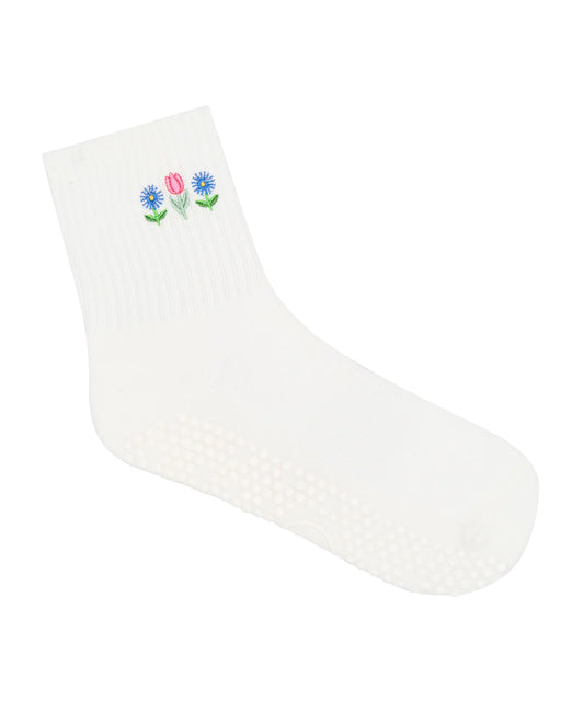 Rutschfeste Crew Grip Socks in floralem Design – Vorderansicht
