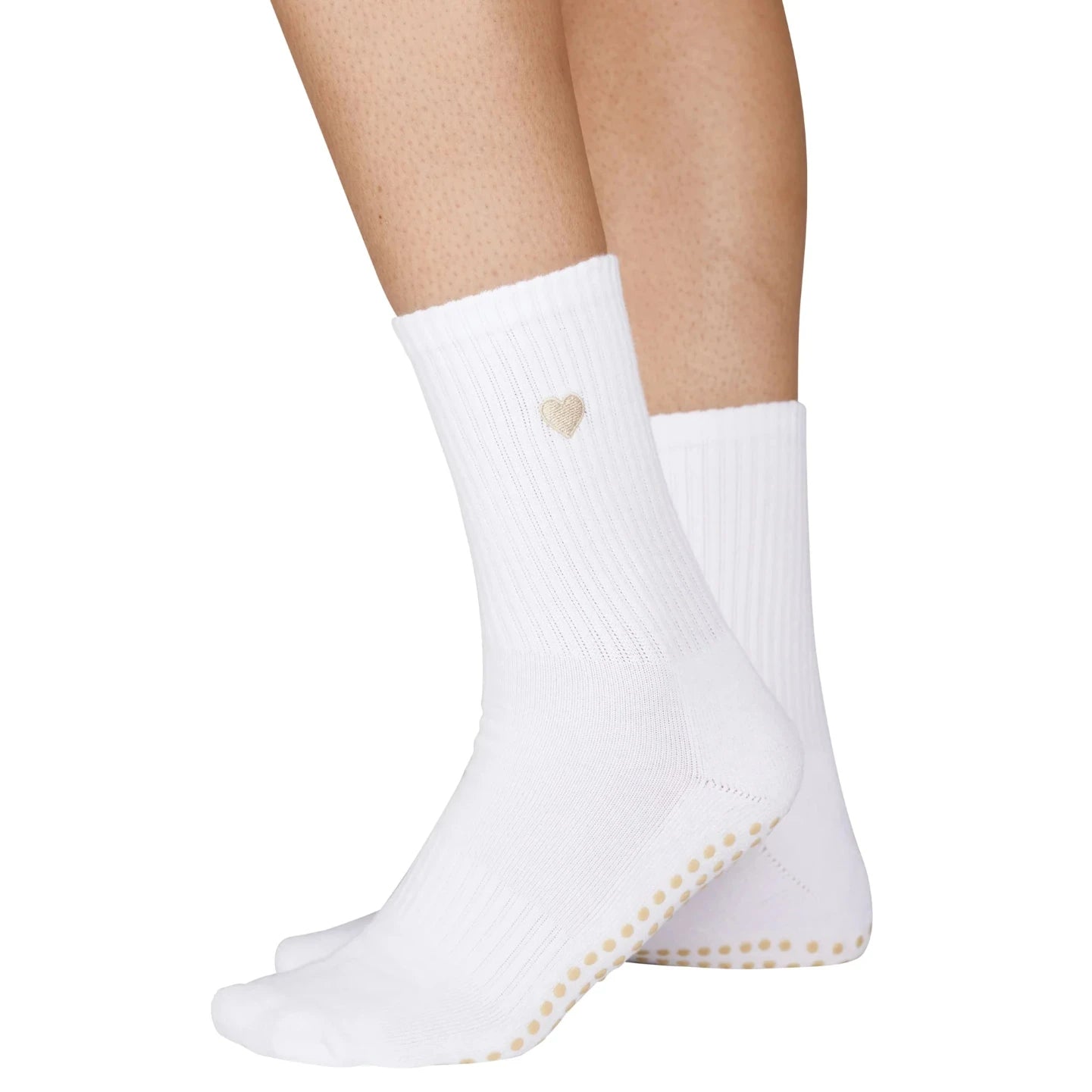 Beige Heart Grip Socken – Anti-Rutsch Socken für Pilates & Yoga