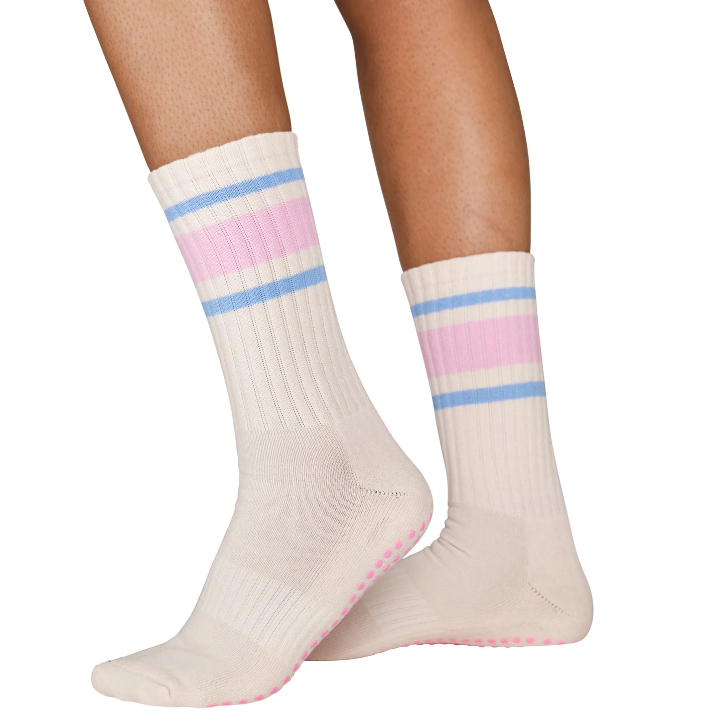 Souls. Pink Retro Grip Socken – Rutschfeste Socken mit Streifen-Design