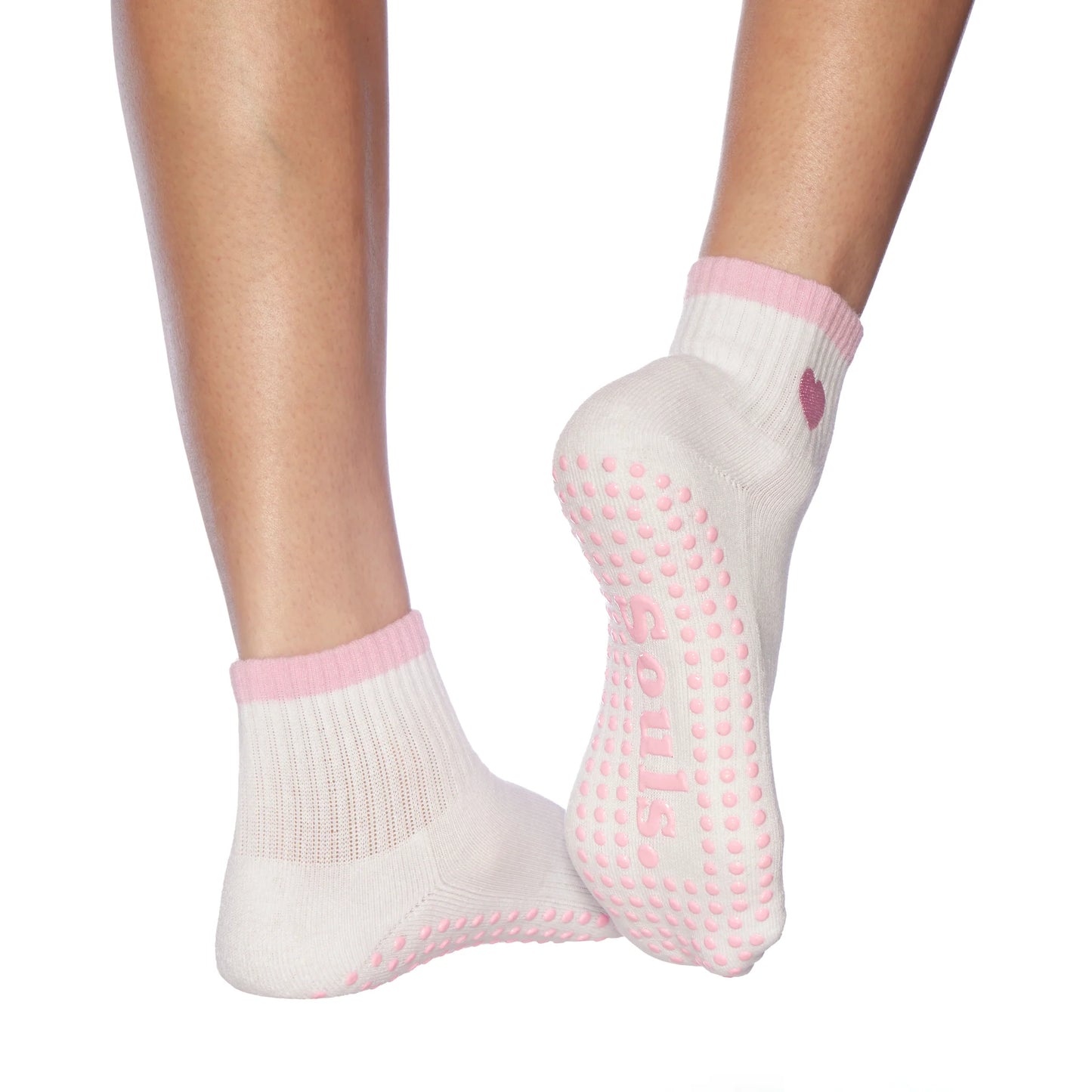 Stylische Pilates Socken mit rosa Herz & Anti-Rutsch Sohle