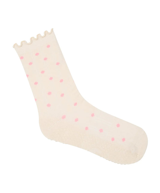 Weiße Crew-Socken mit rosa Punkten und rutschfester Sohle
