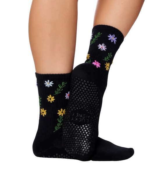 Lucky Honey Wild Flower Black Tall Tube Socks im Studio-Look